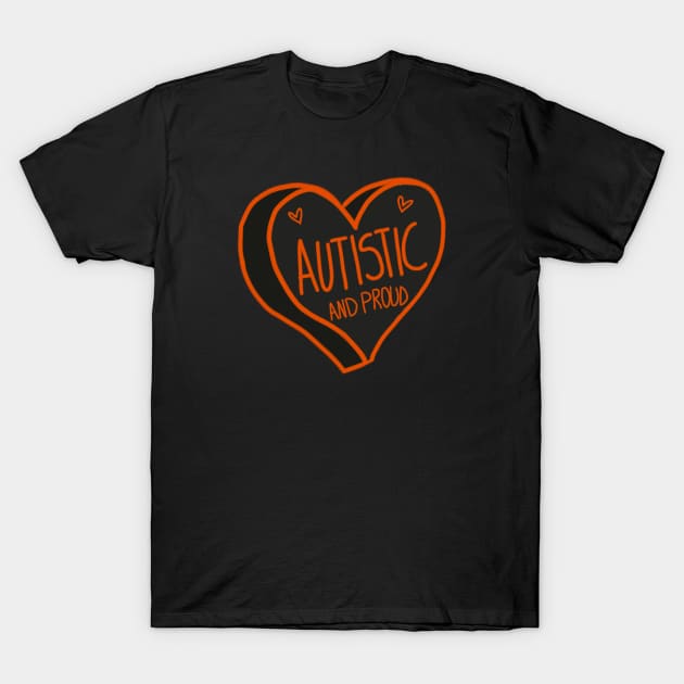 Autistic and Proud Orange Love Heart T-Shirt by ROLLIE MC SCROLLIE